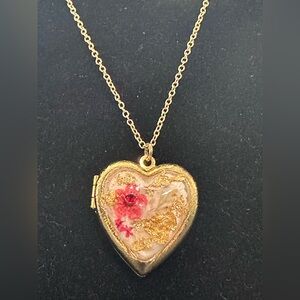 1- Gold Heart Locket Necklace with Floral Design 20-22”